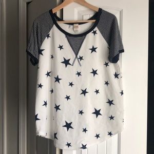 White top with blue stars and stripes—perfect for the 4th of July!